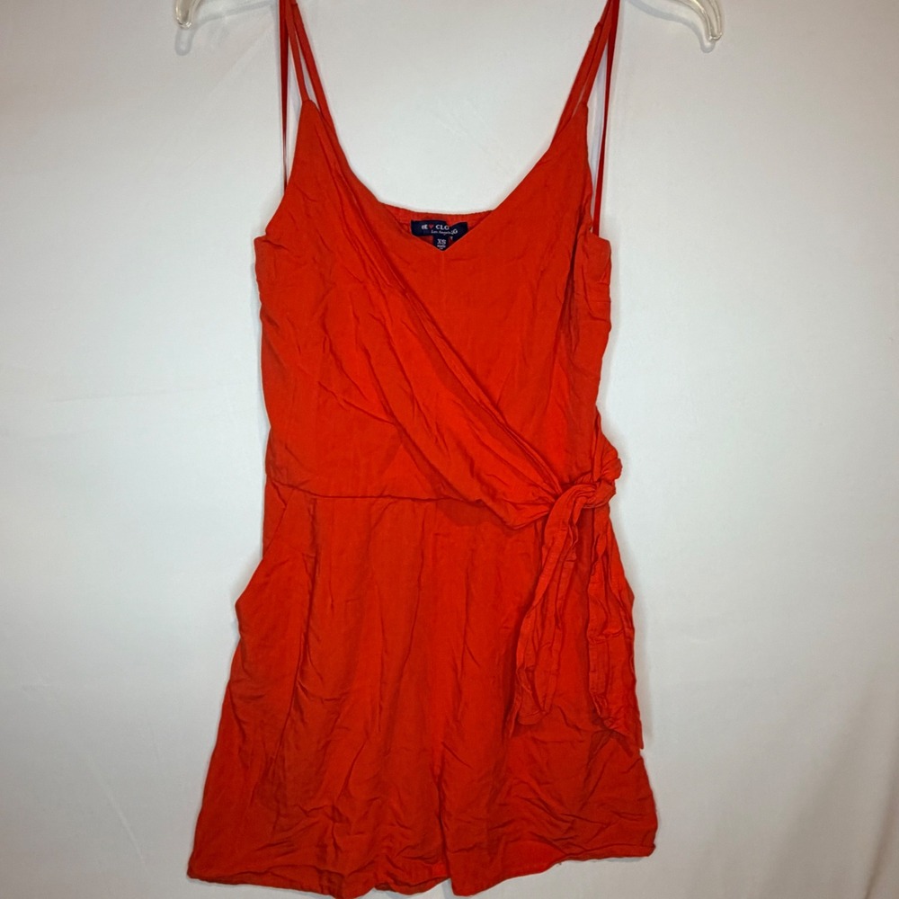 One Clothing Los Angeles Orange Faux Wrap Romper XS Sleeveless Pockets